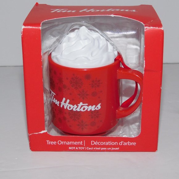 2021 Tim Hortons Coffee Mug Snowflakes Whipped Cream Christmas Tree Ornament - Picture 1 of 5